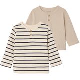 Set van 2 T-shirts - Marineblauw - Lange Mouwen - Honingraatstof