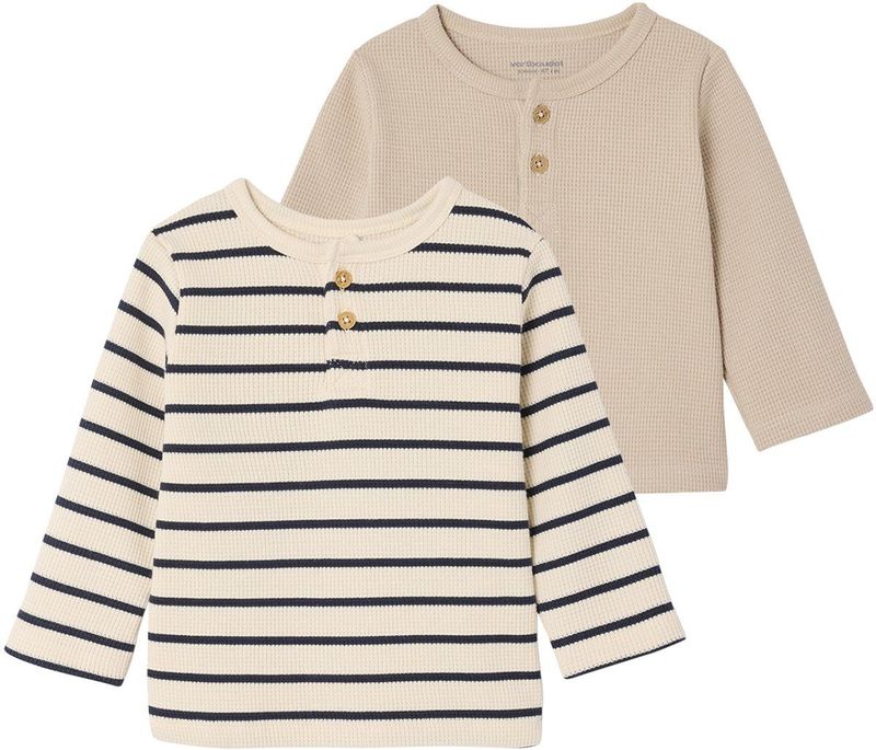 Set van 2 T-shirts - Marineblauw - Lange Mouwen - Honingraatstof