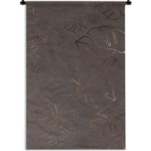 Wandkleed Luxe patroon - Luxe patroon van bronzen bladeren tegen een bruine achtergrond Wandkleed katoen 60x90 cm - Wandtapijt met foto