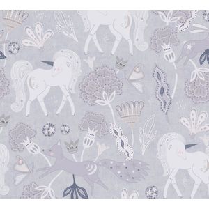 MAGISCHE EENHOORNS BEHANG | Fantasie - Grijs Roze Wit - A.S. Création Lilly & Luis