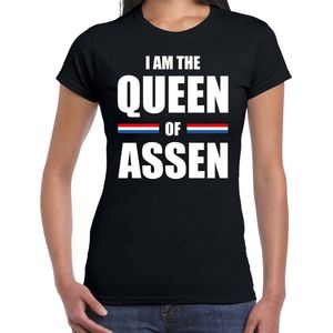 Koningsdag t-shirt I am the Queen of Assen - zwart - dames - Kingsday Assen outfit / kleding / shirt XS