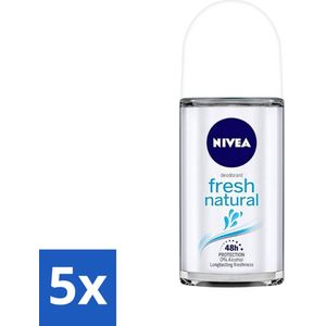 5 x NIVEA - Deodorant Roller - Frisse Natuur - Langdurige Frisheid - 50 ml - Deodorant Voor Gevoelige Huid - 72 Uur Bescherming - Fresh Natural