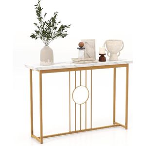 Consoletafel, marmerlook, bijzettafel smal met metalen frame en verstelbare voetkussens, gangtafel, sofatafel, modern, voor woonkamer, entree, 120 x 30 x 80,5 cm