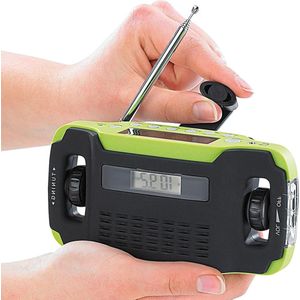 Zonne- en Dynamo-koffer Radio met LEDlicht en LCD-display - Handslinger Radio met LEDlamp en Oplader
