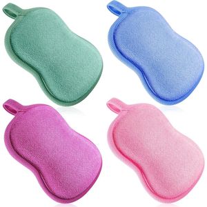 4-pack babybadsponzen, katoenen babysponzen, zachte absorberende badballen voor peuters, geschikt voor kinderen, baby's, mannen en vrouwen (rood, paars, groen, blauw)
