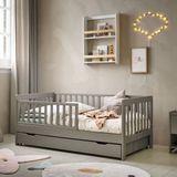 Petite Amélie ® Peuterbed - Juniorbed 70x140 cm - Kinderbed inclusief Uitvalhekje – Grijs