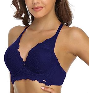 SHEKINI Dames Beha Push Up BH met Beugel Kant Beha T Shirt Diepe Hals Bh's Lingerie Kruis Achter