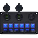 ProRide - DS2085B - Schakelpaneel - 12V - USB Lader 6 Poorten met Schakelaar - QC3.0