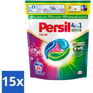 15 x Persil - Wasmiddelcapsules - 4-In-1 Discs - Gekleurde Was - 24 Wasbeurten - Gekleurde Was - Wasmiddelcapsules - 4-in-1 Discs - Hygiëne - Vlekverwijdering