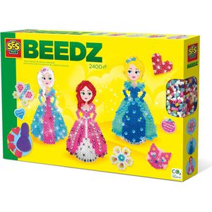 SES Beedz - Strijkkralen met legborden - grondplaten, 2400 strijkkralen en strijkvel - prinsessen diamant - met glitterkralen en diamantstickers - PVC vrij