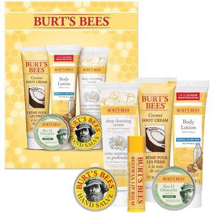 Burt's Bees  - Cadeauset - 6 mini-items voor mannen en vrouwen - Coconut Foot Cream -  Milk & Honey Body Lotion - Soap Bark & ​​​​Chamomile Deep Cleansing Cream -  Res-q Zalf -  Handzalf & Bijenwas Lippenbalsem