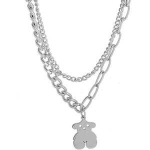 Lumici® | HipHop Bear Necklace - Hip Hop Beren Ketting - Rap - Dansen - Muziek - Dieren - Beren - Bos - Natuur - Kamperen - Buitenleven - Cadeau Voor Vrouwen - Moederdag Cadeau - Valentijn - Liefde - Verrassing - Goud & Zilver