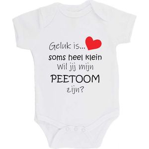 100% katoenen Romper ""Geluk is soms heel klein Wil jij mijn PEETOOM zijn?"" Meter Unisex Katoen Wit/zwart/rood Maat 62/68