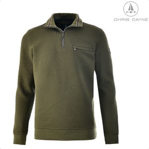 Trui 4008 groen relief korte rits Chris Cayne - maat M