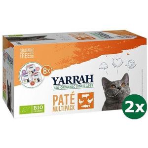 Yarrah organic kat multipack pate zalm / kalkoen / rund kattenvoer 2x 8x100 gr NL-BIO-01