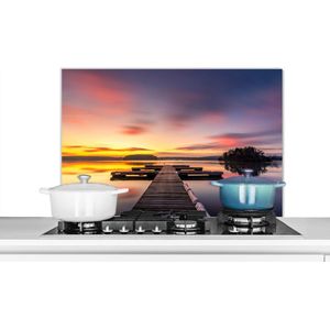 Spatscherm keuken 80x55 cm - Kookplaat achterwand Steiger - Zonsondergang - Water - Zee - Reflectie - Muurbeschermer - Spatwand fornuis - Hoogwaardig aluminium