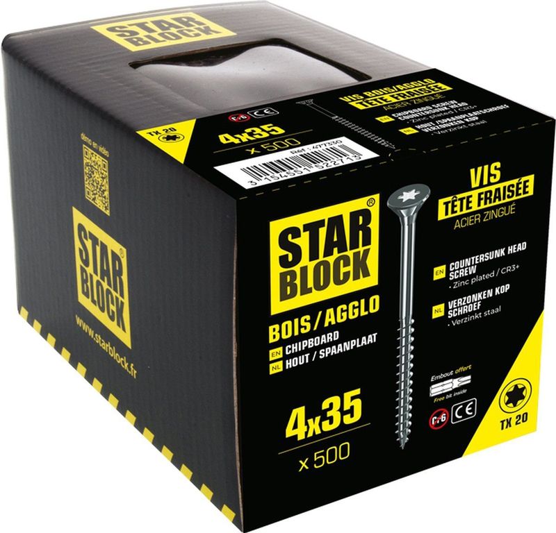 Starblock Hout- en Spaanplaatschroeven TX - 4x35mm - 500 stuks - Torx Schroef