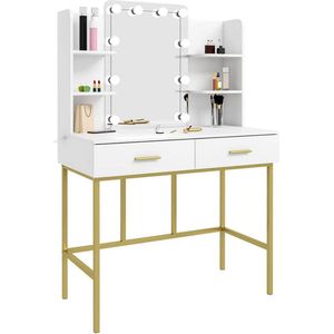 BukkitBow - Kaptafel / Makeuptafel met Spiegel en LED Lampen (90X75X45CM)