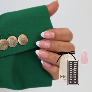 Maeva Collection Soft Gel Nagelset – Luxe Herbruikbare Press-On Nails – All-in-One Set – Almond French Tip – Zacht voor de Natuurlijke Nagel