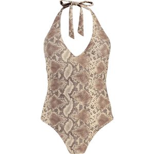 Barts - Keona Halter One Piece - Dames Badpak - Zandkleurig - Slangenprint