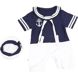 Baby Sailor Jumpsuit met Hoed - Marine Katoenen Onesie - Leuke Sailor Thema Outfit - Romper Outfit voor Baby Peuter Jongens - Activiteiten .
