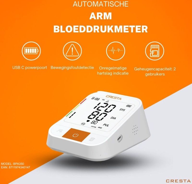 Cresta - BPA350 - Bloeddrukmeter - Bovenarm - Klinisch Gevalideerd