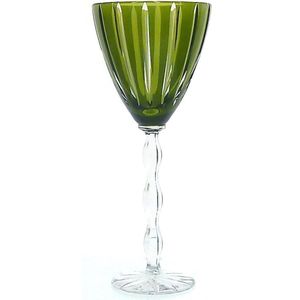 Mond geblazen kristallen wijnglazen - Wijnglas LUXORIA - olive green - set van 2 glazen - gekleurd kristal
