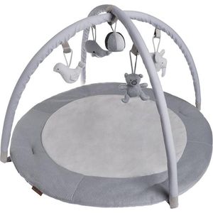 Baby's Only Rond baby speelkleed met boog - Baby gym - Playmat - Speelmat - Zilvergrijs/Grijs/Wit - 87 cm - Gebreide figuurtjes