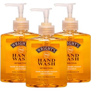 Wright's Hand Wash, Coal Tar Fragrance, Antibacterial, Hands are Deeply Cleaned and Nourished, 3 x 250ml Pump Bottles | Multipack