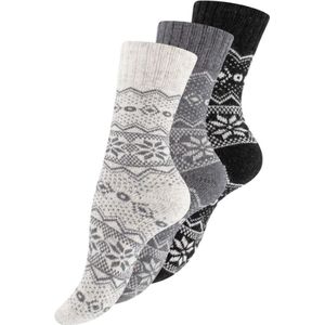 3 paar Noorse wollen sokken - Hygge - Gemixt - Zwart/Grijs/Wit - Maat 35-38