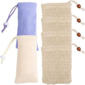 Allecto plus - Zeepzakjes Sisalnet - Natuurlijke Zeep - Trekkoord - Badkamer en Reizen - Zeepbakje - Luffa - Katoen en Linnen - 6 stuks