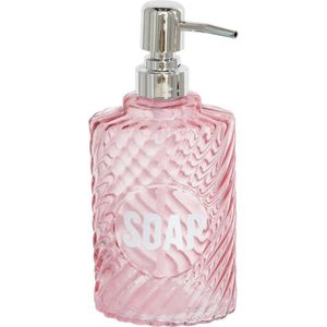 Zeeppompje/zeepdispenser parel roze van glas 500 ml - Badkamer/keuken zeep dispenser