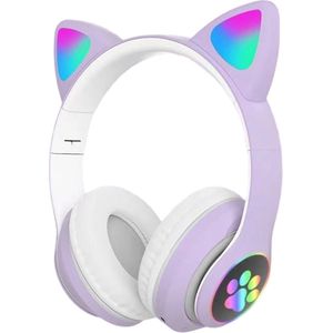 longziming Draadloze Kinder Koptelefoon – Cat Headphones met LED Oortjes – Bluetooth Hoofdtelefoon– Bluetooth 5.0 – Licht Groen – Met Verlichting – Opvouwbare opbergruimte – Lichtpaars