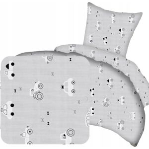 Kinderbeddengoed 60x120 cm - Katoen met Auto's - Grijs/Wit