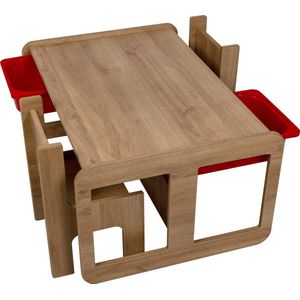 Industrial Living kindertafel met lade - Speeltafel met 2 kinderstoelen - Tekentafel - Kinderbureau - Activiteitentafel - Hout - Walnoot