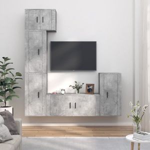The Living Store TV-meubelset Klassiek - Betongrijs - Wandgemonteerd - 1x 57x34.5x40 cm - 3x 40x34.5x80 cm - 1x 100x34.5x40 cm