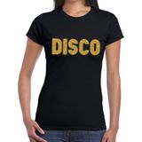 Disco gouden glitter tekst t-shirt zwart dames - Disco party kleding XS