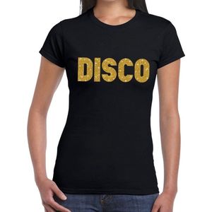 Disco gouden glitter tekst t-shirt zwart dames - Disco party kleding XS