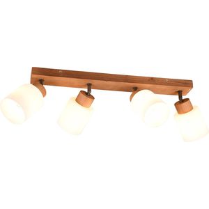 LED Plafondspot - Plafondverlichting - Torna Asmara - E14 Fitting - 4-lichts - Rechthoek - Mat Bruin - Hout