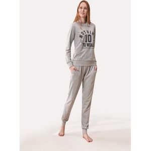 Feyza - Bijpassende Pyjama Set Voor Koppels, Lange Mouwen, Lichtgrijs, Dames - XL