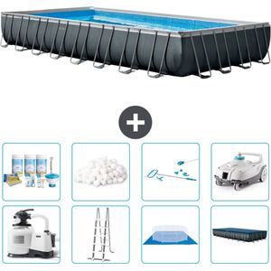 Intex Rechthoekig Ultra XTR Frame Zwembad - 975 x 488 x132 cm - Inclusief Pomp - Ladder - Grondzeil - Afdekzeil Onderhoudspakket - Filterbollen - Schoonmaakset - Stofzuiger