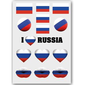 Temporary Tattoo Rusland / Russia (A5 formaat) [Neptattoo - Tijdelijke tatoeage smink schmink versiering - Nep Fake Tattoos - Water overdraagbare festival sticker glitter - Volwassenen Kinderen Jongen Meisje | WK, World Cup, Voetbal