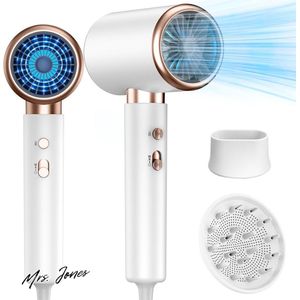 Mrs. Jones Föhn haardroger 2400 W ionisch AC motor salon-haardroger warm-koud 3 temperatuurinstellingen 2 snelheden diffuser stylingmondstuk (wit) .