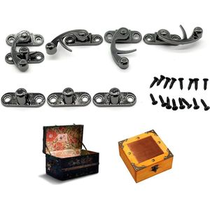 Hefboomsluiting voor kleine houten kisten - Antieke vintage haak met snelsluiting (zwart 4)