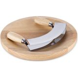 Navaris - Mezzaluna - Edelstaal - 17 x 13,5 cm - Set met Ronde Snijplank van Rubberhout - 24 cm