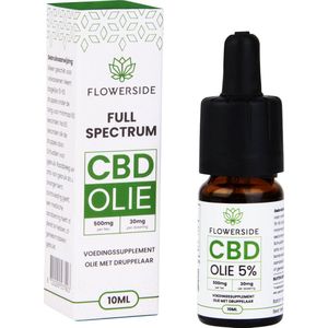 Flowerside CBD Olie - Full Spectrum - 500mg - 5% - 10ml - Druppels - Biologisch - Natuurlijk - Laboratorium Getest