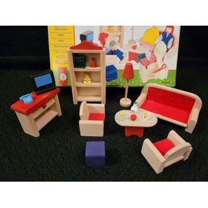 Poppenhuis woonkamer - 17 delig - Jolly Bino world of toys