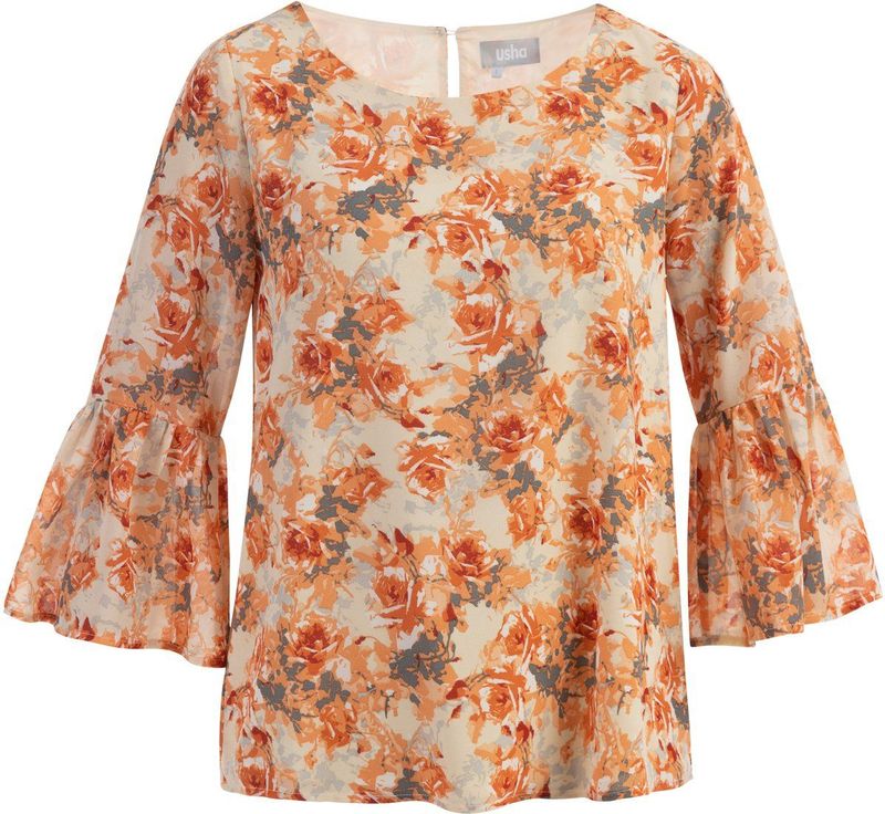 usha - Blouse - Crêpestof - Floral Print - Trompetenärmel