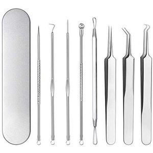 Professionele Zwartpuntverwijder Set - 8 Delig, Rvs Gereedschap voor Acne en Pimple Behandeling