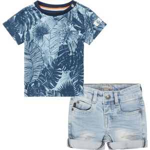 Koko Noko -Noppies - kledingset - 2delig- Jeans short blauw - shirt Tonden met prints - Maat 80